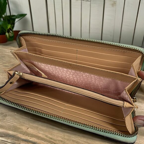 Kate Spade Wellesley Neda Wallet Large Zip Mint Mojito Green Leather WLRU-1153 - Picture 9 of 15